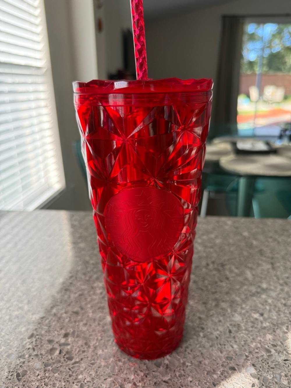 Starbucks Red Faceted Reusable Tumbler with Straw